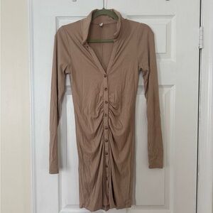 Wishlist Tan Button Up Long Sleeve Dress
